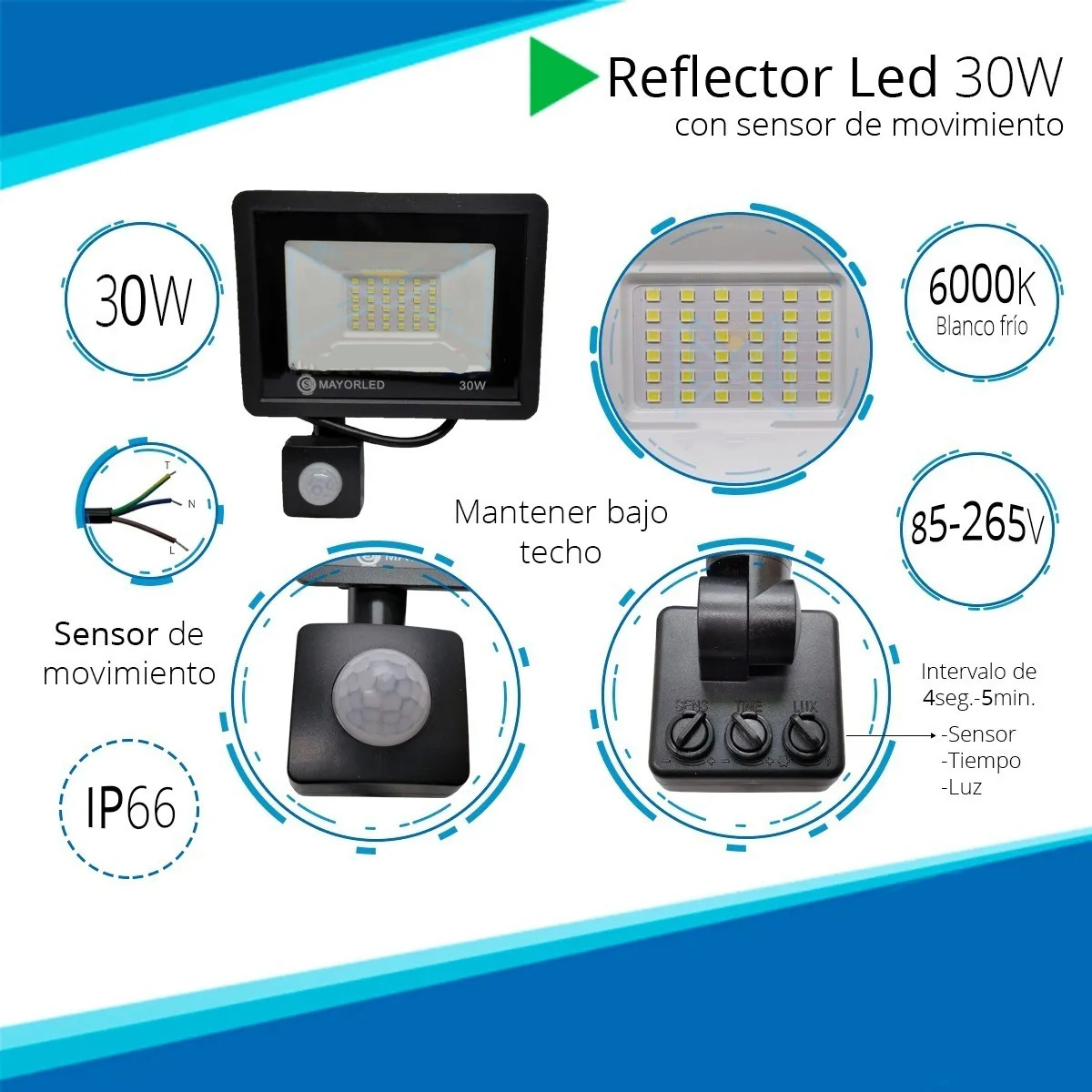 Reflector LED 30W Con Sensor de Movimiento - Led to Go